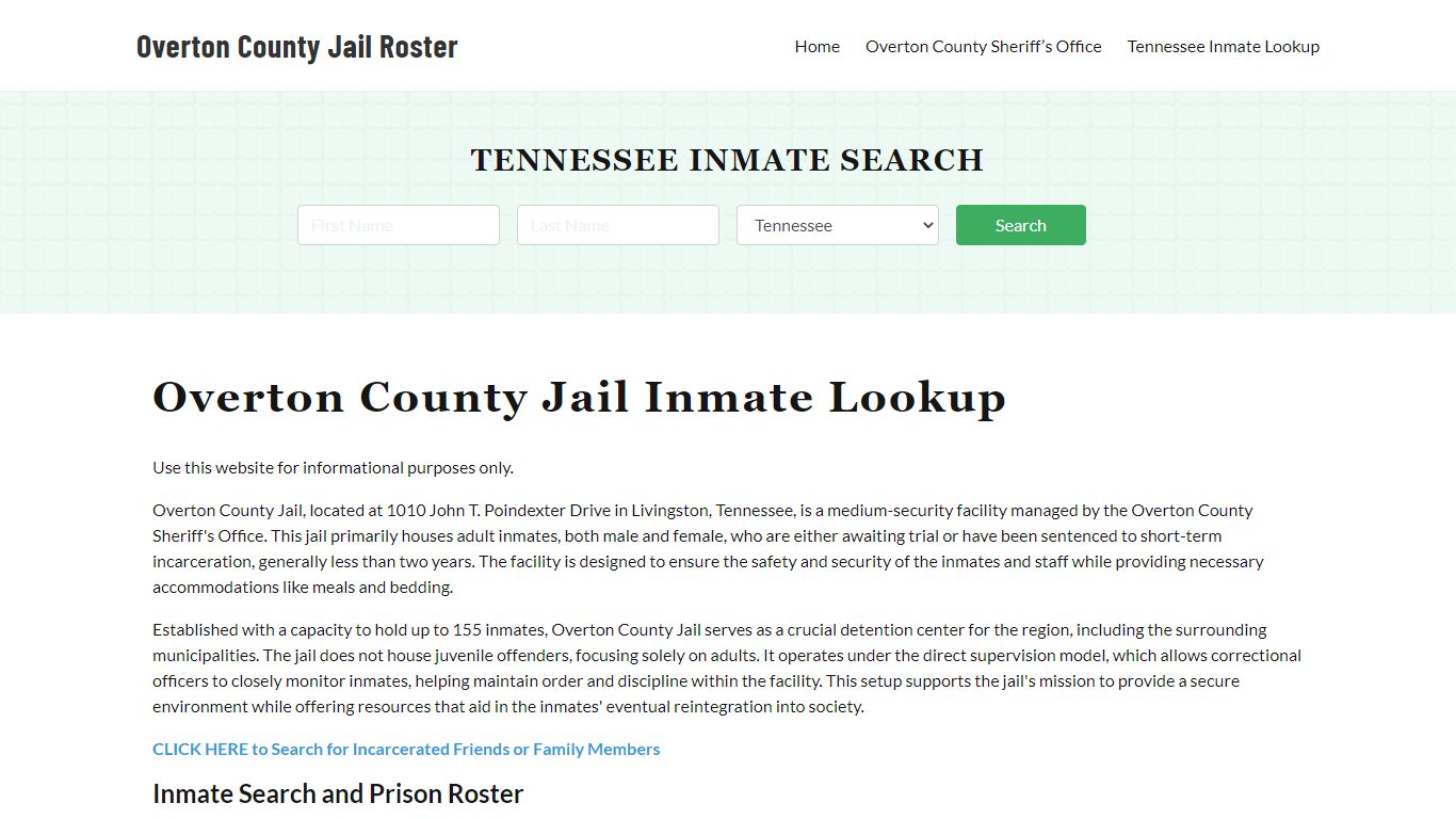 Overton County Jail Roster Lookup, TN, Inmate Search